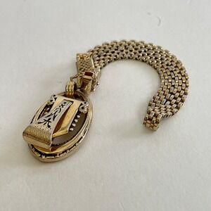 Vintage Gold Tone Watch Fob Charm Bracelet Victorian Revival Two Tone 7 Inch